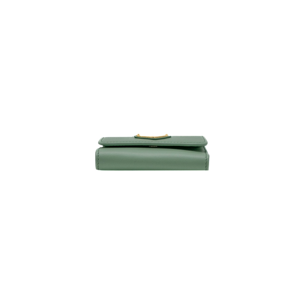 Prada Leather Triangle Tri-Fold Wallet Light Green