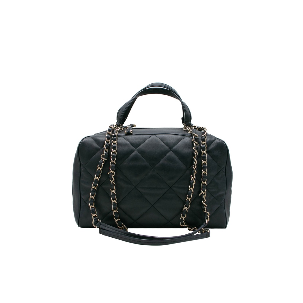 Chanel Quilted Lamskin Medium CC Chain Zip Bowling Bag