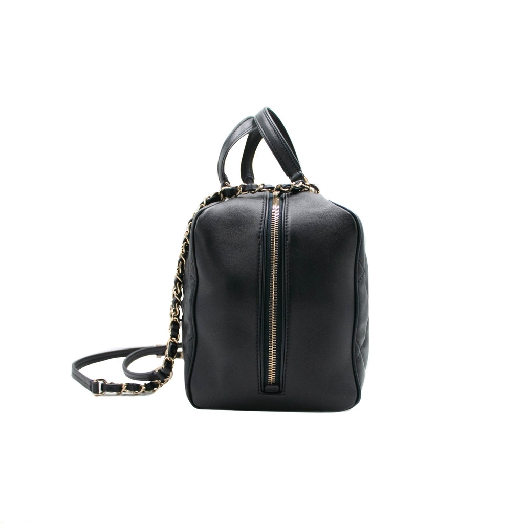 Chanel Quilted Lamskin Medium CC Chain Zip Bowling Bag