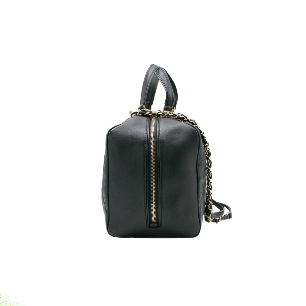 Chanel Quilted Lamskin Medium CC Chain Zip Bowling Bag