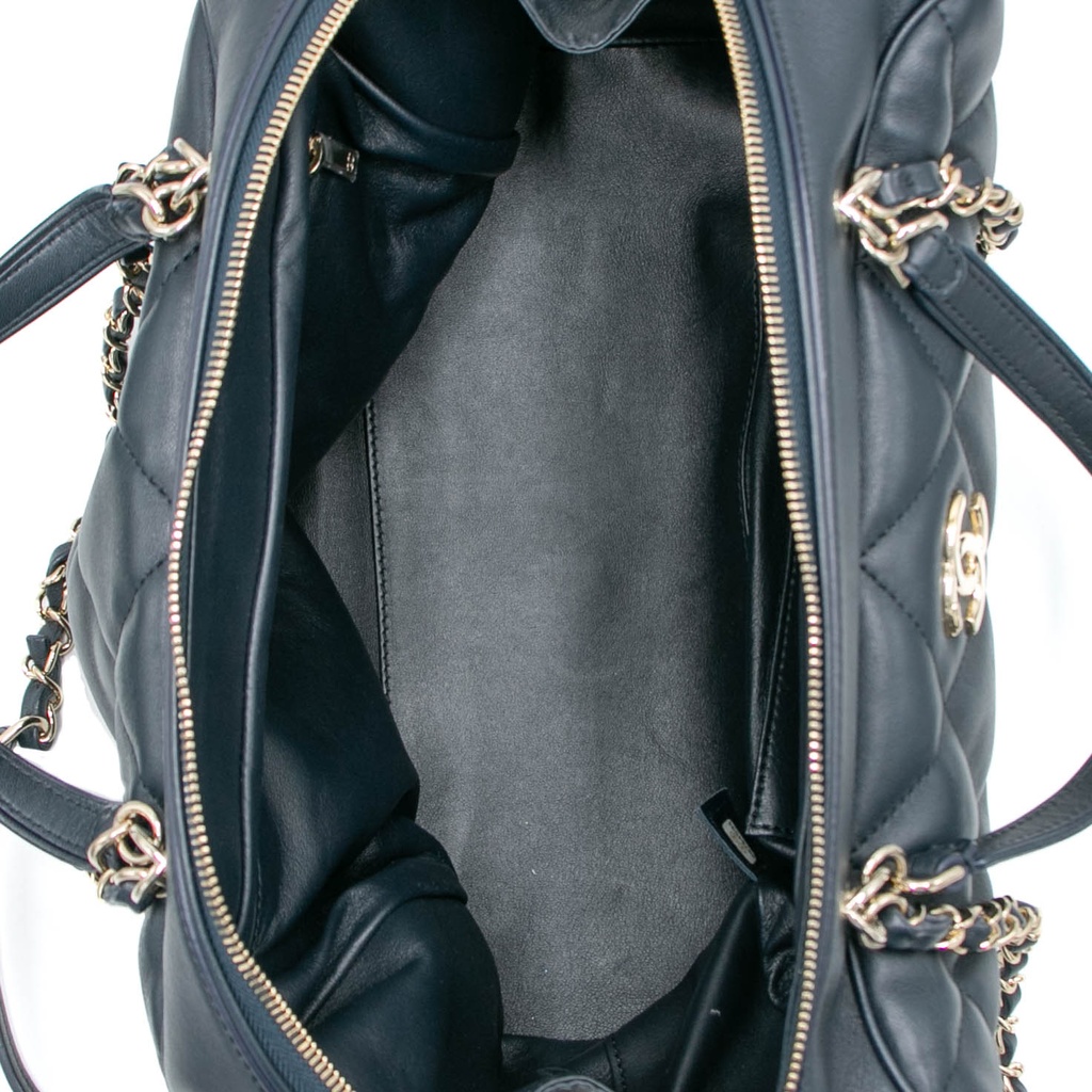 Chanel Quilted Lamskin Medium CC Chain Zip Bowling Bag