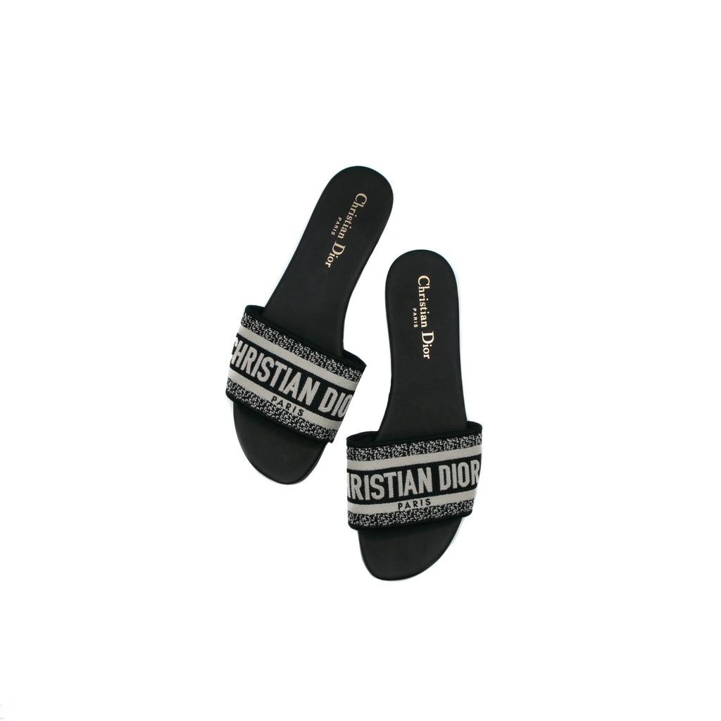 Christian Dior Dway Slide Deep Blue Embroidered Cotton In Size 38 1/2