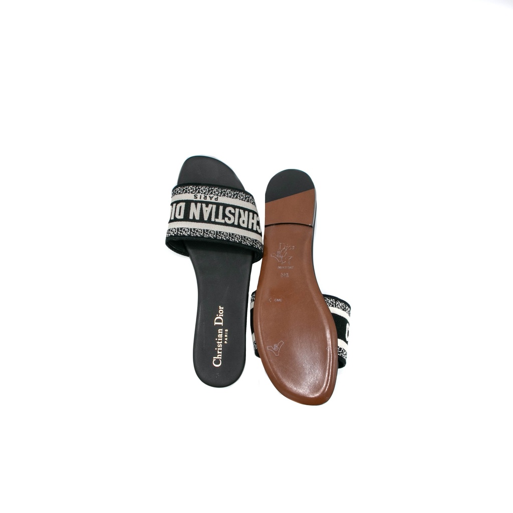 Christian Dior Dway Slide Deep Blue Embroidered Cotton In Size 38 1/2
