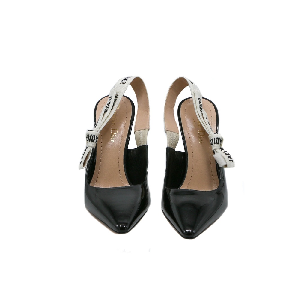 Christian Dior J'Adior Slingback Pump Black Patent Calfskin In Size 37
