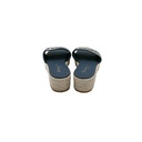 Christian Dior Dway Platform Slide Natural Raffia and Deep Blue Embroidered Cotton Size 37