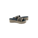 Christian Dior Dway Platform Slide Natural Raffia and Deep Blue Embroidered Cotton Size 37