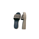 Christian Dior Dway Platform Slide Natural Raffia and Deep Blue Embroidered Cotton Size 37