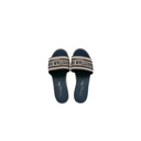 Christian Dior Dway Platform Slide Natural Raffia and Deep Blue Embroidered Cotton Size 37