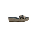 Christian Dior Dway Platform Slide Natural Raffia and Deep Blue Embroidered Cotton Size 37