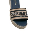 Christian Dior Dway Platform Slide Natural Raffia and Deep Blue Embroidered Cotton Size 37