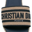 Christian Dior Dway Platform Slide Natural Raffia and Deep Blue Embroidered Cotton Size 37
