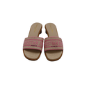 Christian Dior Dway Heeled Slide Natural Raffia and Pink Embroidered Cotton In Size 37