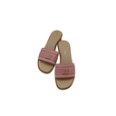 Christian Dior Dway Heeled Slide Natural Raffia and Pink Embroidered Cotton In Size 38