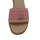 Christian Dior Dway Heeled Slide Natural Raffia and Pink Embroidered Cotton In Size 38