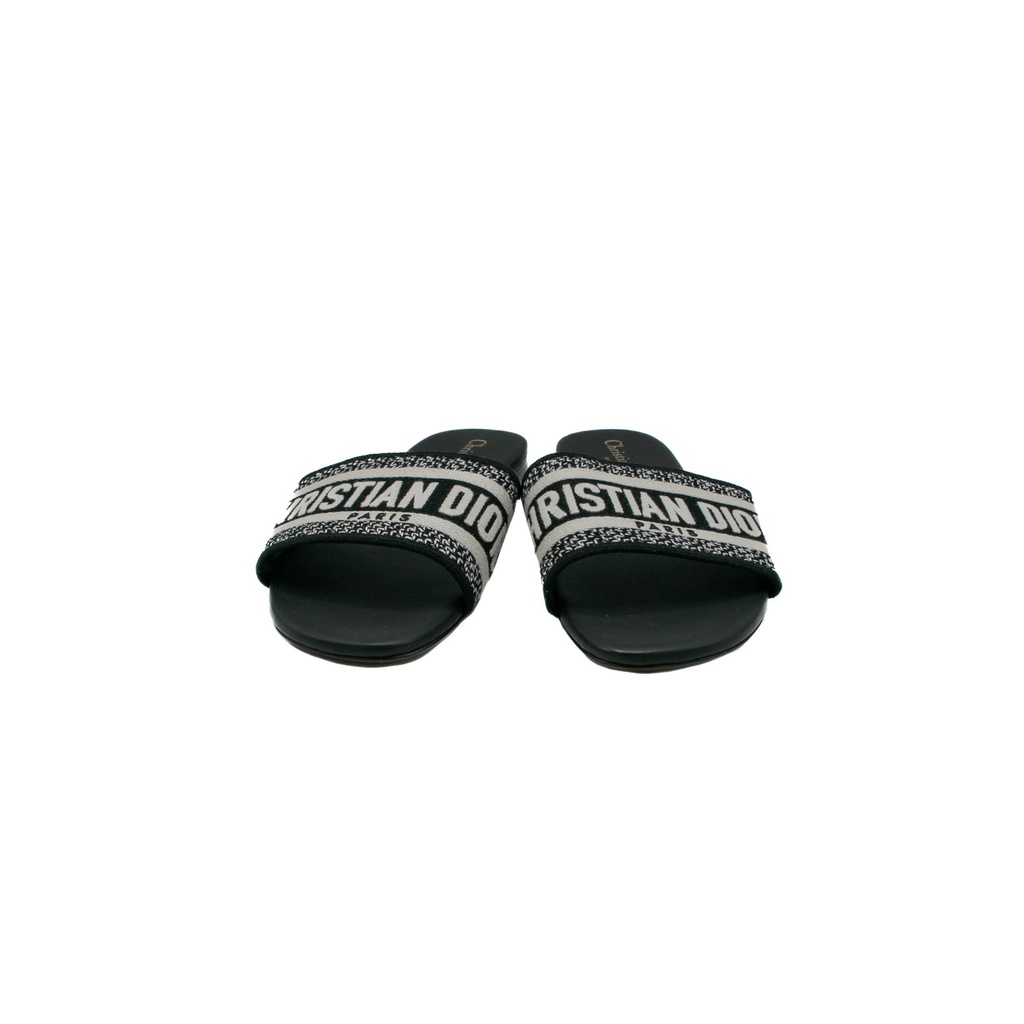 Christian Dior Dway Slide Black Embroidered Cotton In Size 39