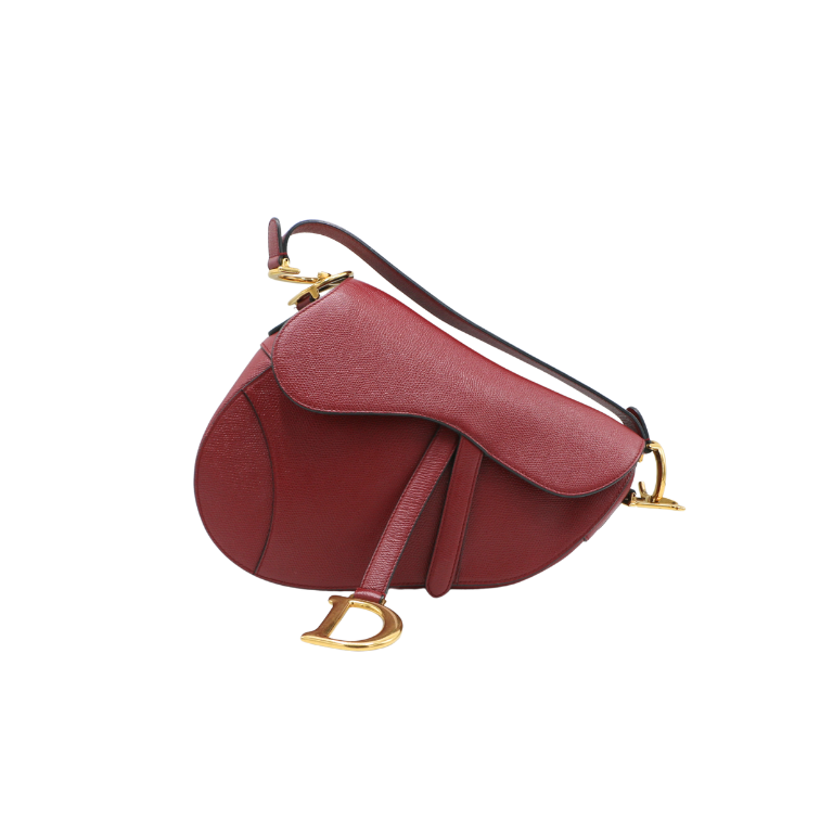 Christian Dior Grained Calfskin Medium Dior Saddle Shoulder Bag Red