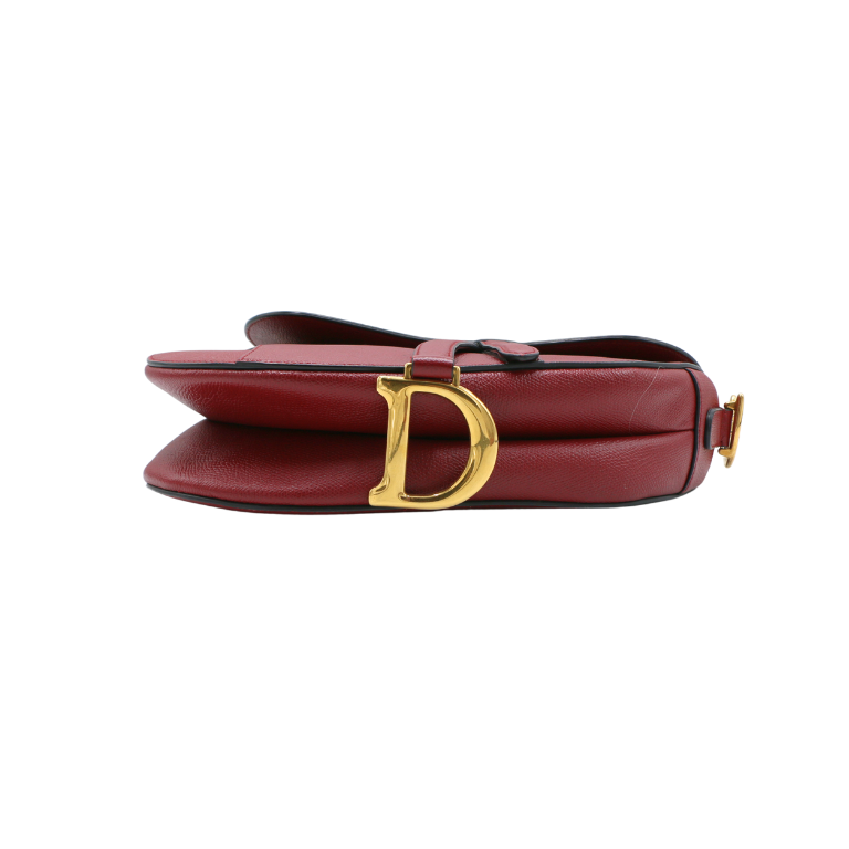 Christian Dior Grained Calfskin Medium Dior Saddle Shoulder Bag Red