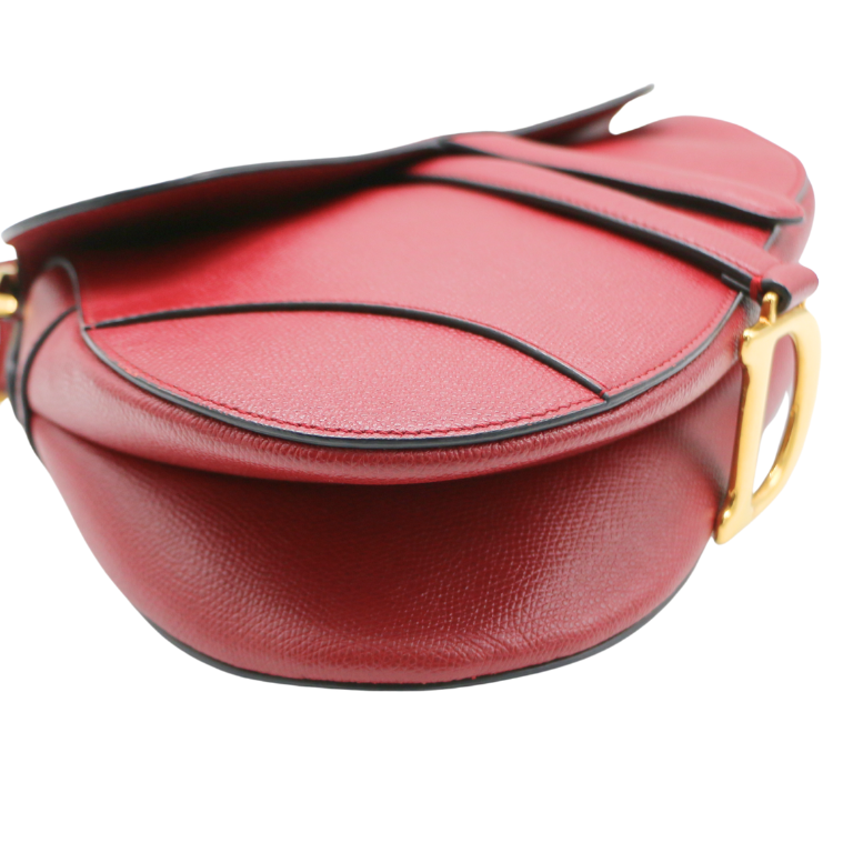 Christian Dior Grained Calfskin Medium Dior Saddle Shoulder Bag Red