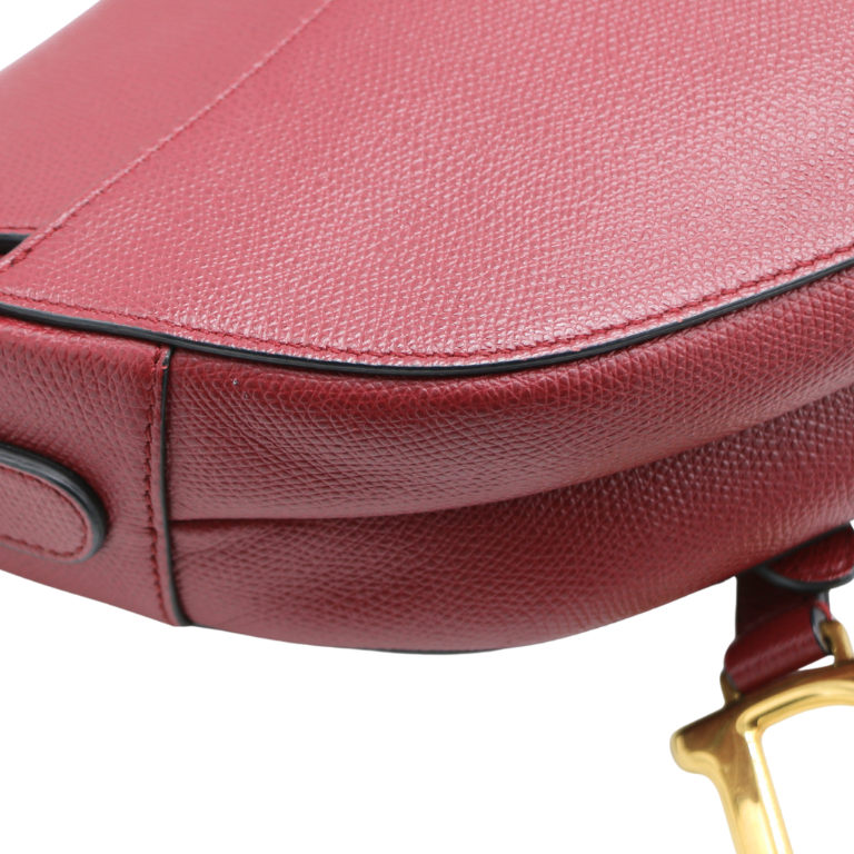 Christian Dior Grained Calfskin Medium Dior Saddle Shoulder Bag Red
