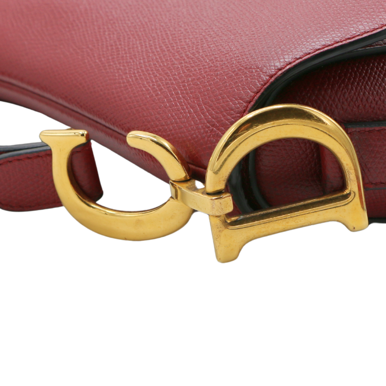 Christian Dior Grained Calfskin Medium Dior Saddle Shoulder Bag Red