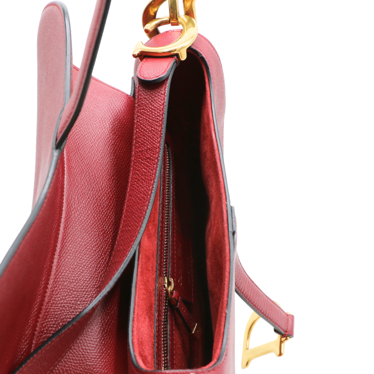 Christian Dior Grained Calfskin Medium Dior Saddle Shoulder Bag Red