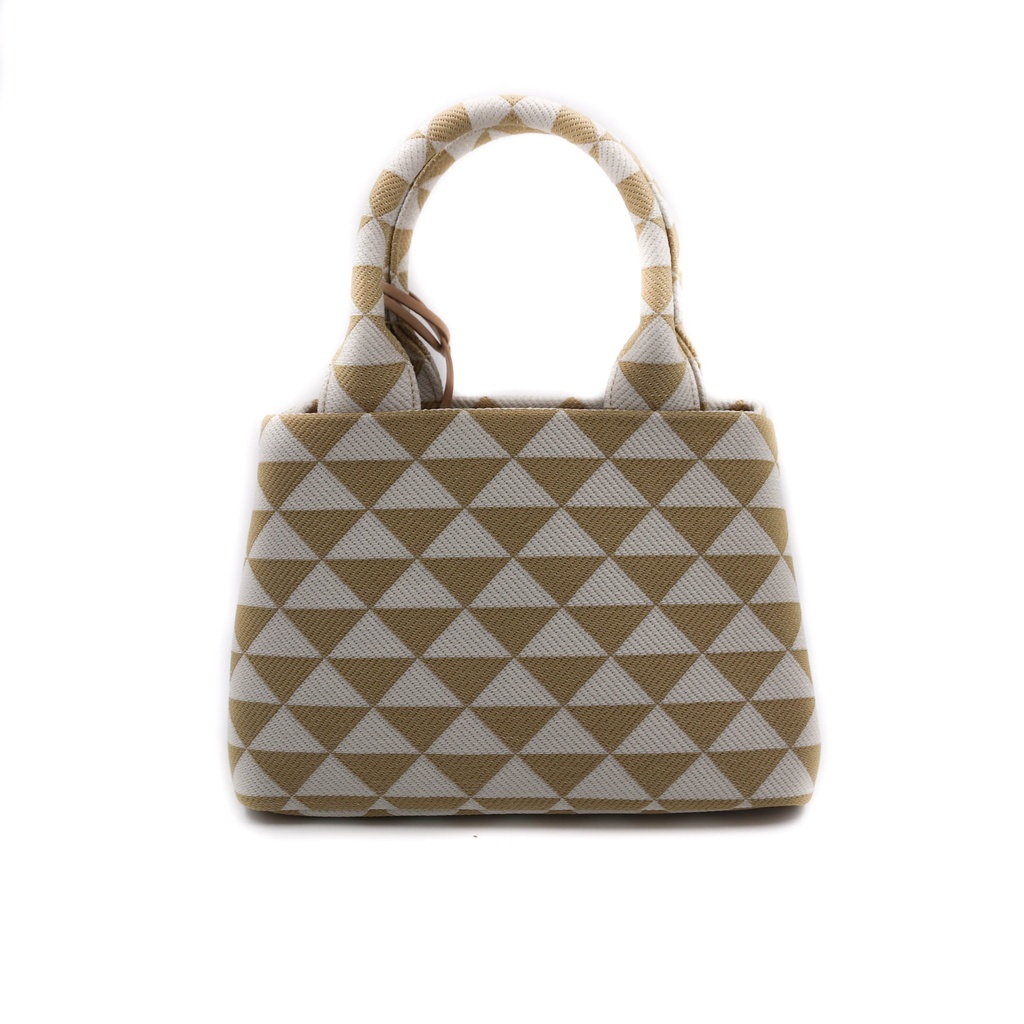 Prada Beige/chalk White Small Prada Symbole Embroidered Fabric Handbag