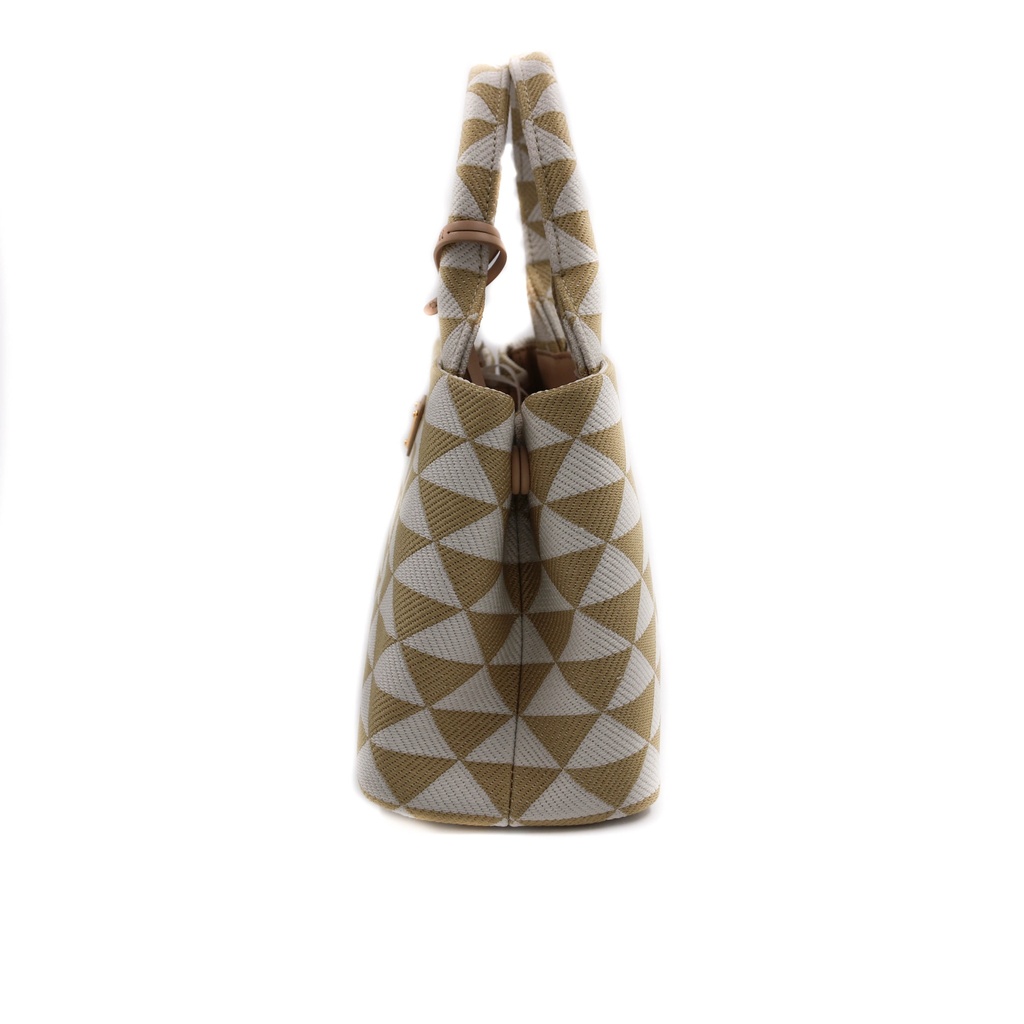 Prada Beige/chalk White Small Prada Symbole Embroidered Fabric Handbag