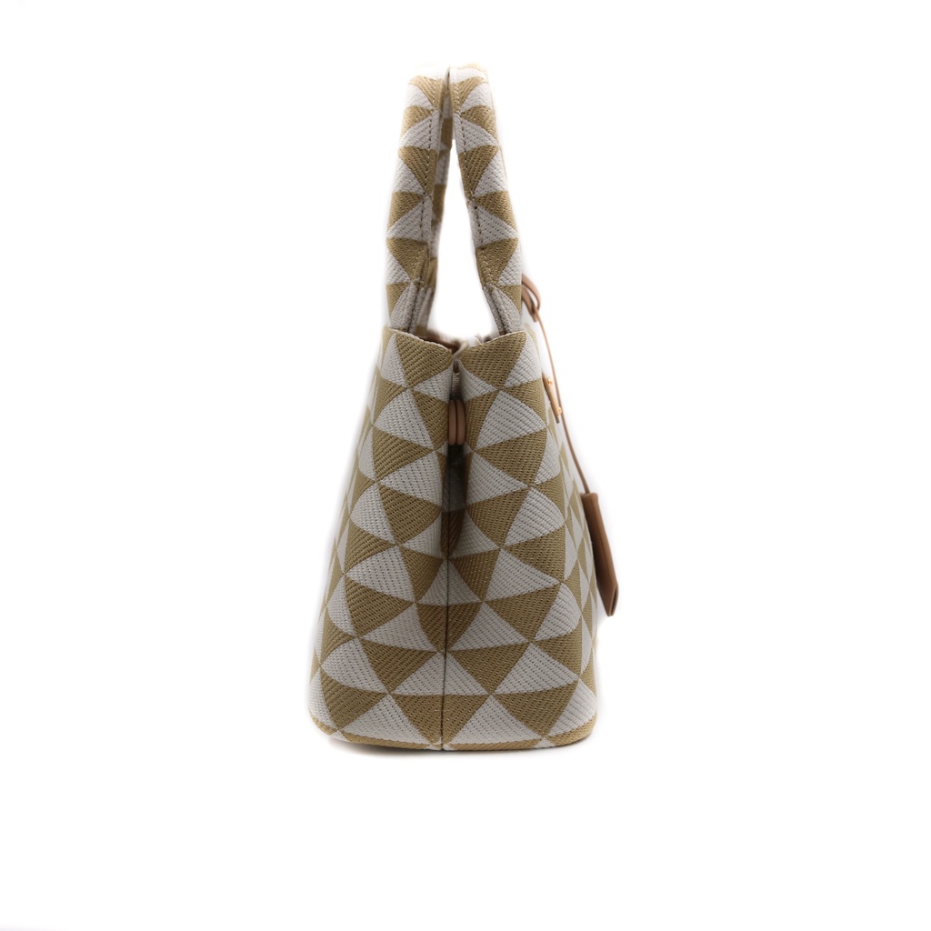 Prada Beige/chalk White Small Prada Symbole Embroidered Fabric Handbag
