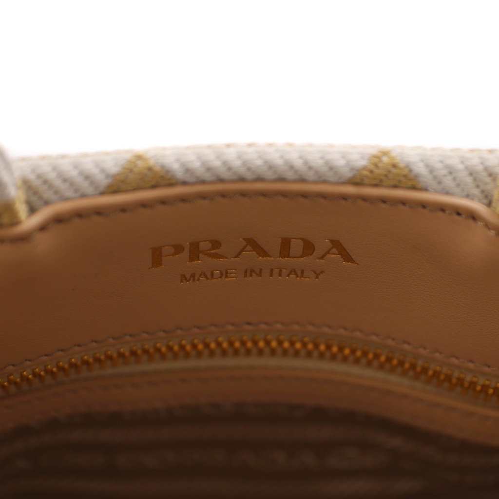 Prada Beige/chalk White Small Prada Symbole Embroidered Fabric Handbag