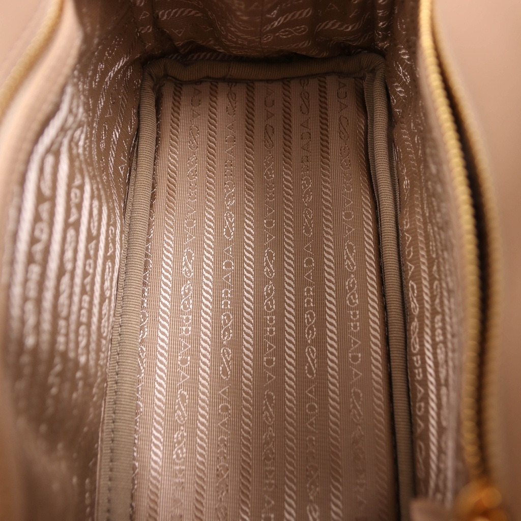 Prada Beige/chalk White Small Prada Symbole Embroidered Fabric Handbag