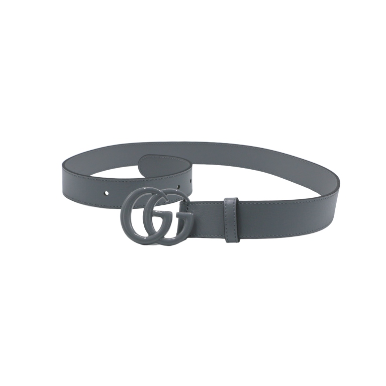 Gucci Leather Slim Black Belt with Double G Buckle Grey In Size 85 34 414516