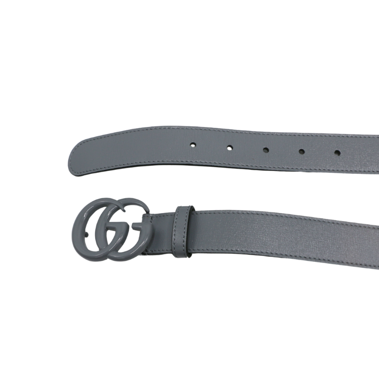 Gucci Leather Slim Black Belt with Double G Buckle Grey In Size 85 34 414516