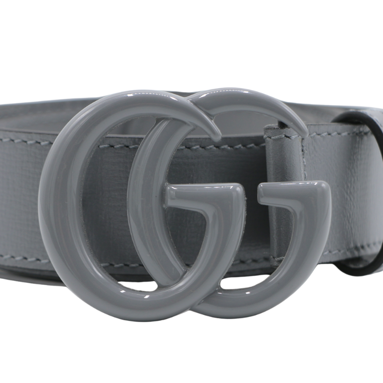 Gucci Leather Slim Black Belt with Double G Buckle Grey In Size 85 34 414516