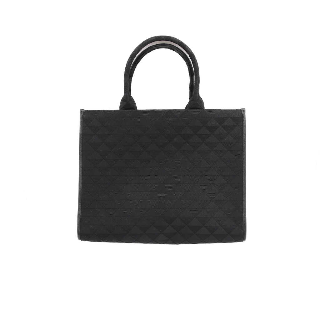 Prada Symbole Large Embroidered Fabric Bag in Black