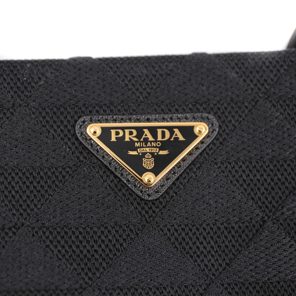 Prada Symbole Large Embroidered Fabric Bag in Black