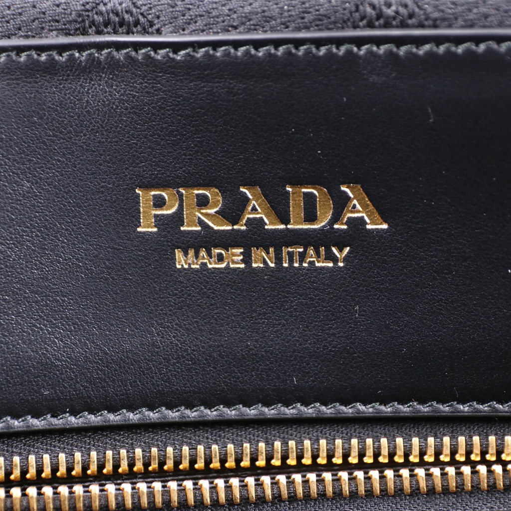 Prada Symbole Large Embroidered Fabric Bag in Black