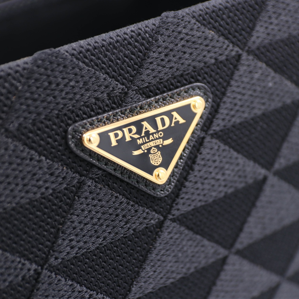 Prada Symbole Large Embroidered Fabric Bag in Black