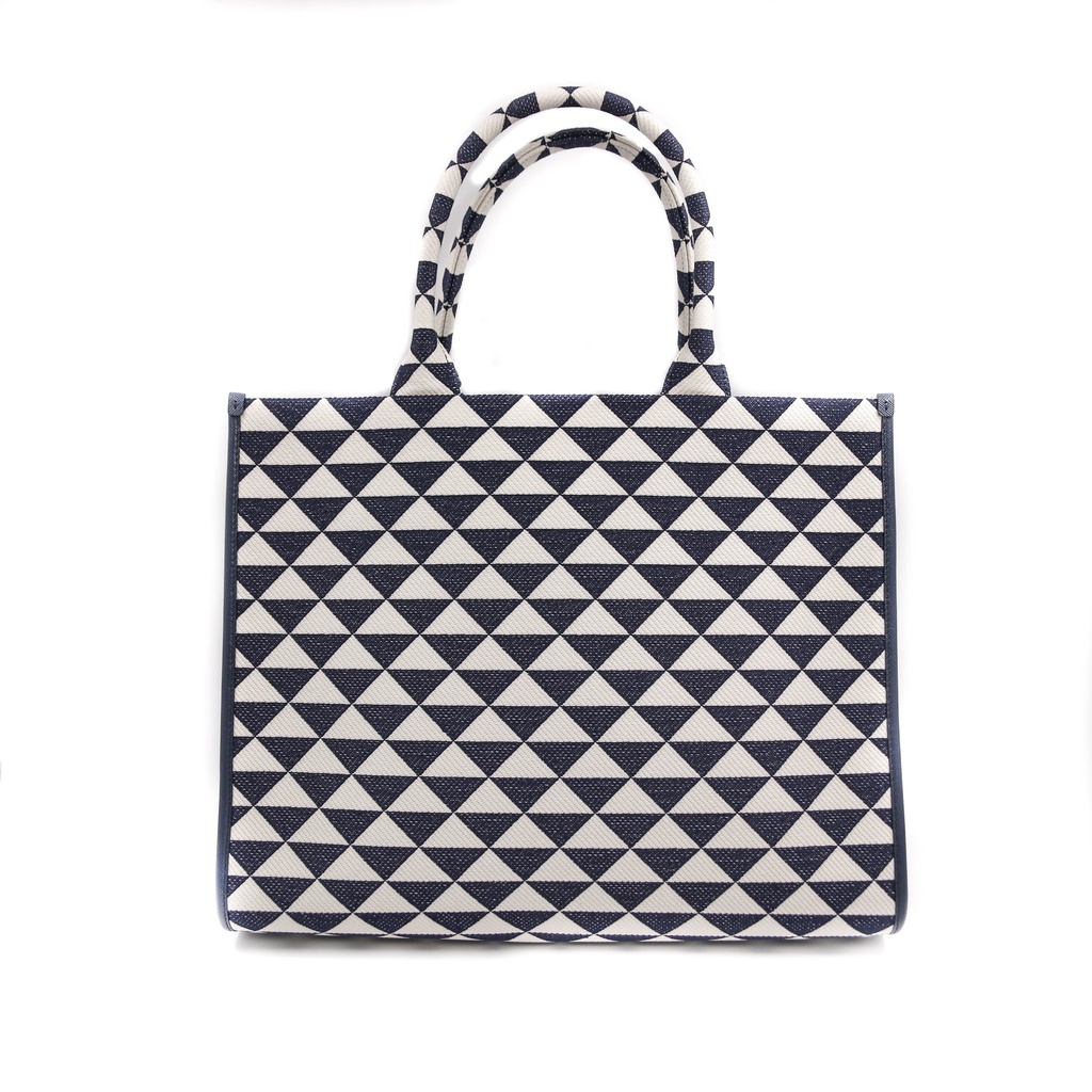 Baltic Blue/Chalk White Large Prada Symbole Embroidered Fabric Handbag