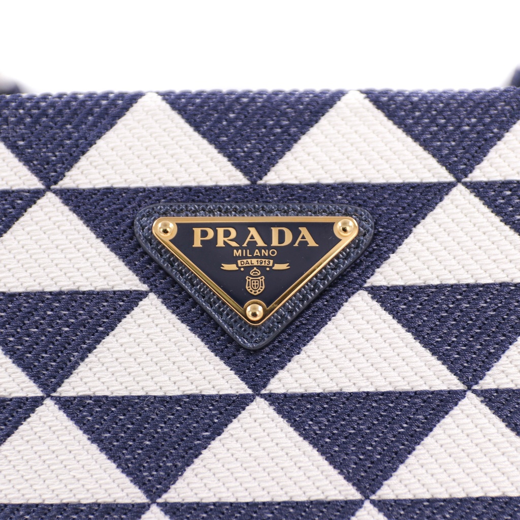Baltic Blue/Chalk White Large Prada Symbole Embroidered Fabric Handbag