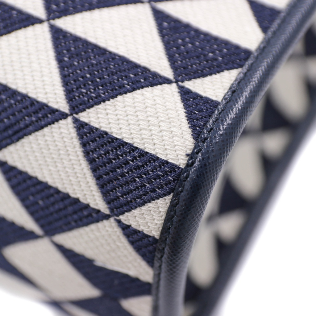 Baltic Blue/Chalk White Large Prada Symbole Embroidered Fabric Handbag
