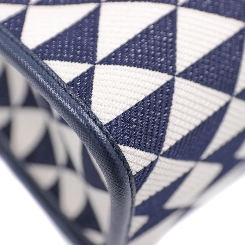 Baltic Blue/Chalk White Large Prada Symbole Embroidered Fabric Handbag