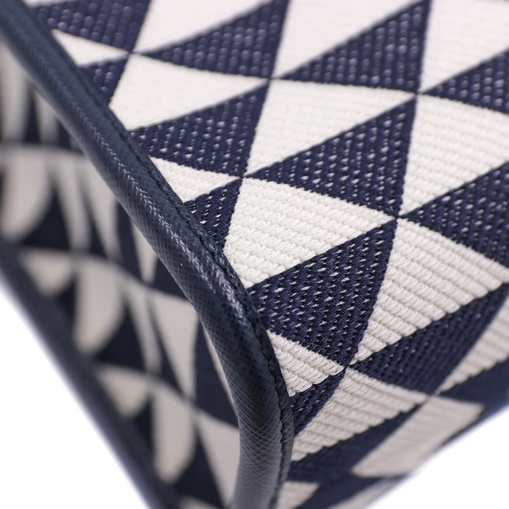 Baltic Blue/Chalk White Large Prada Symbole Embroidered Fabric Handbag