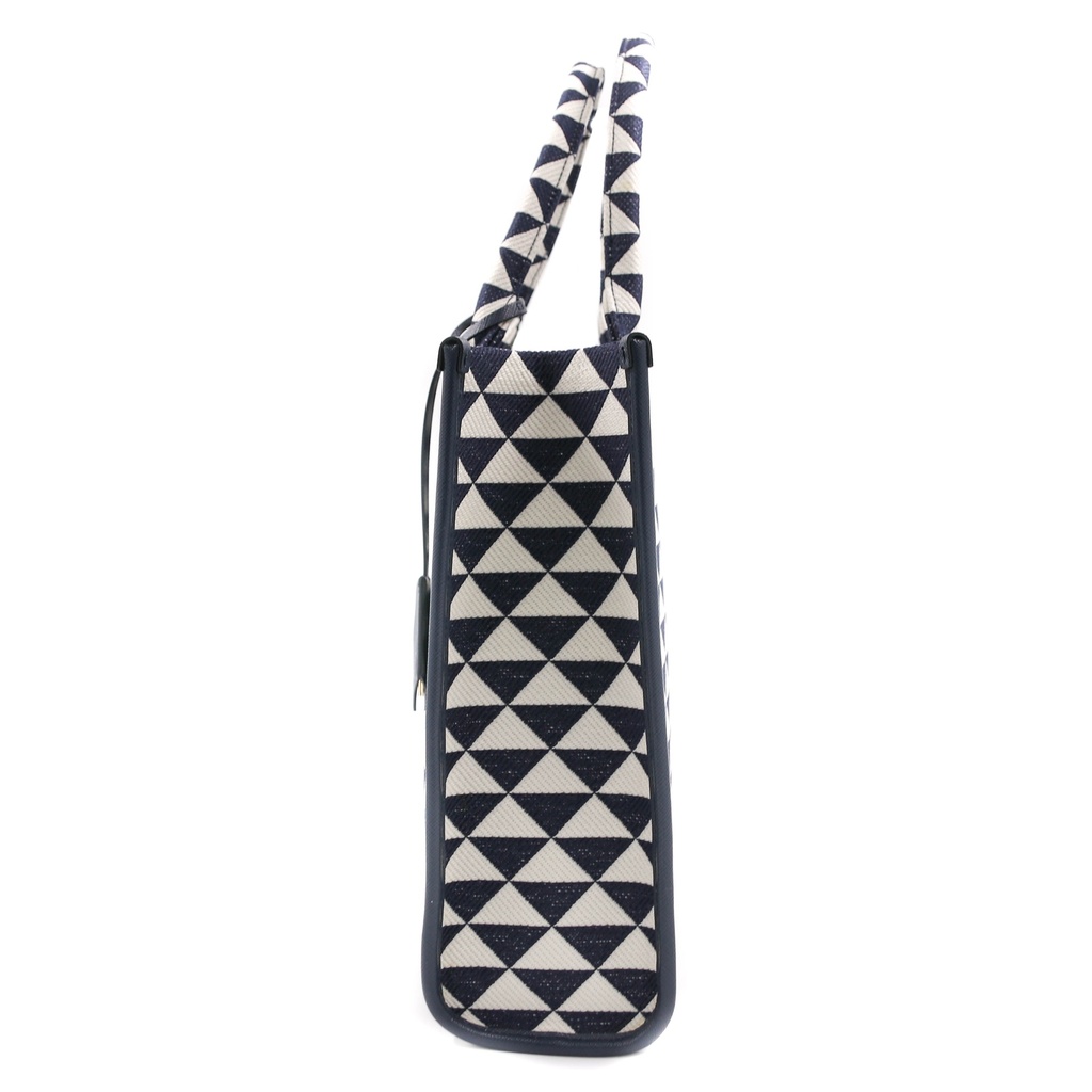 Baltic Blue/Chalk White Large Prada Symbole Embroidered Fabric Handbag
