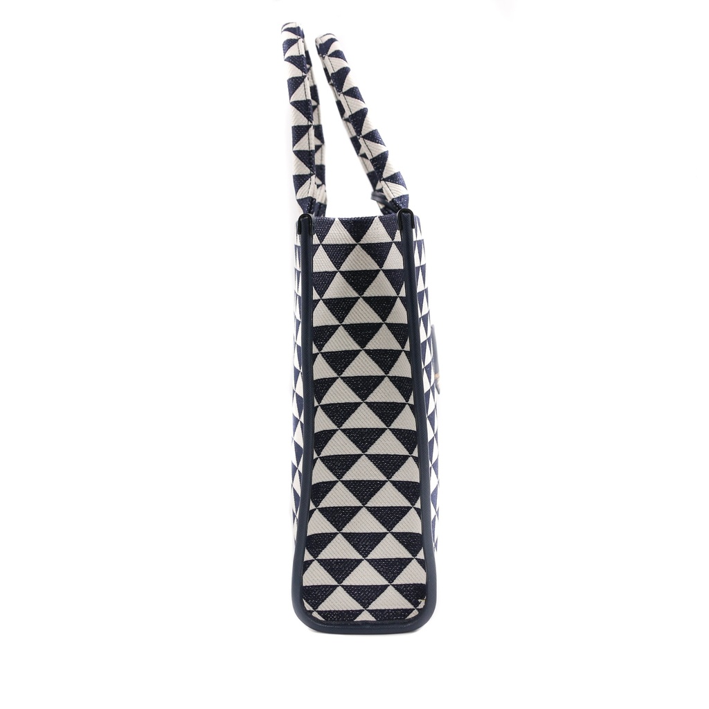 Baltic Blue/Chalk White Large Prada Symbole Embroidered Fabric Handbag