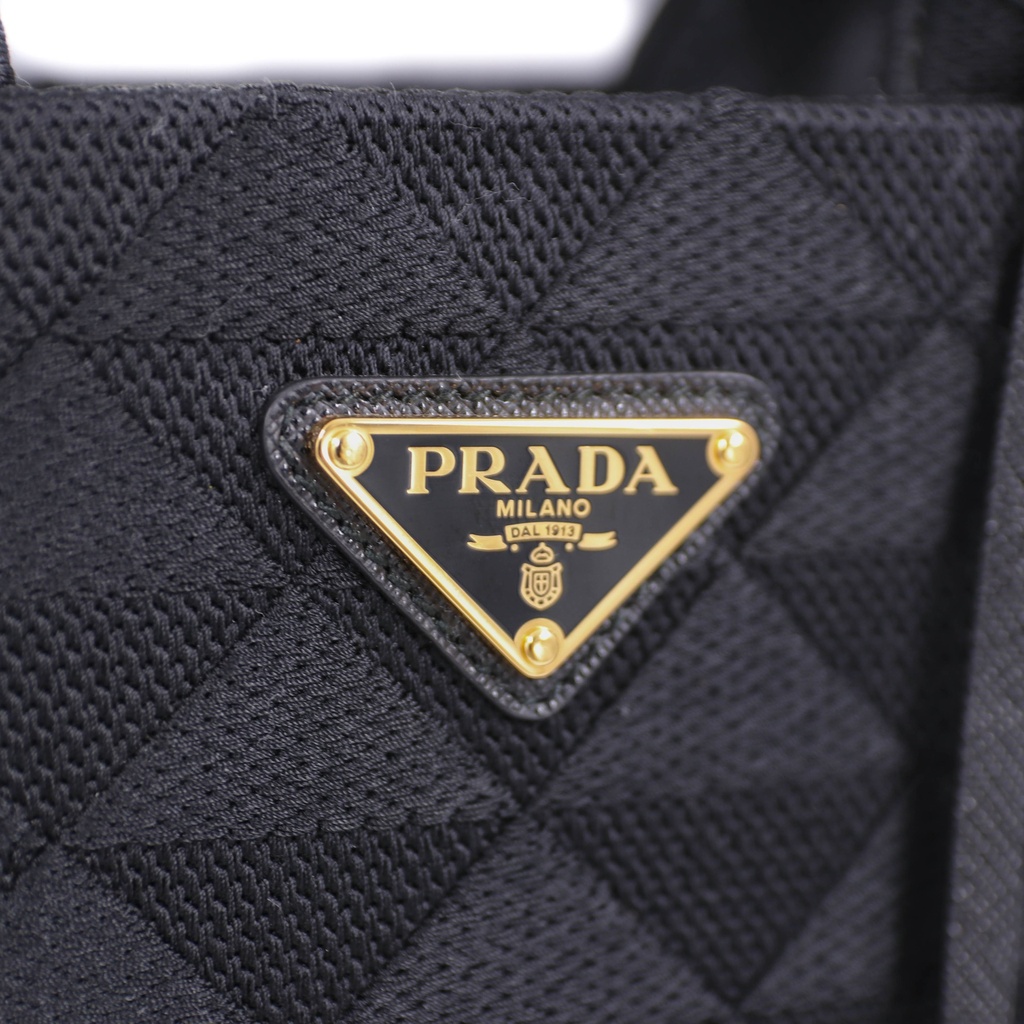 Prada Symbole Medium Embroidered Fabric Bag Black