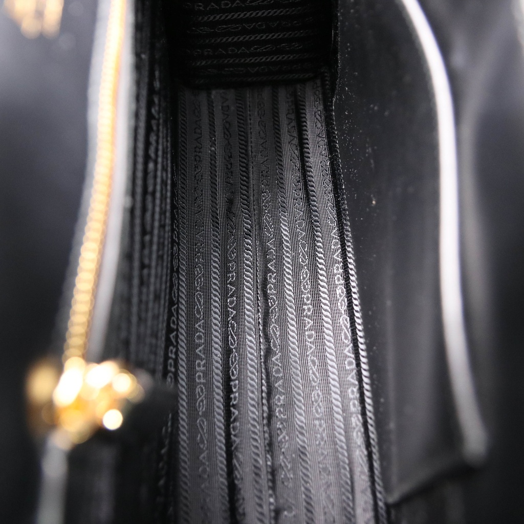 Prada Symbole Medium Embroidered Fabric Bag Black