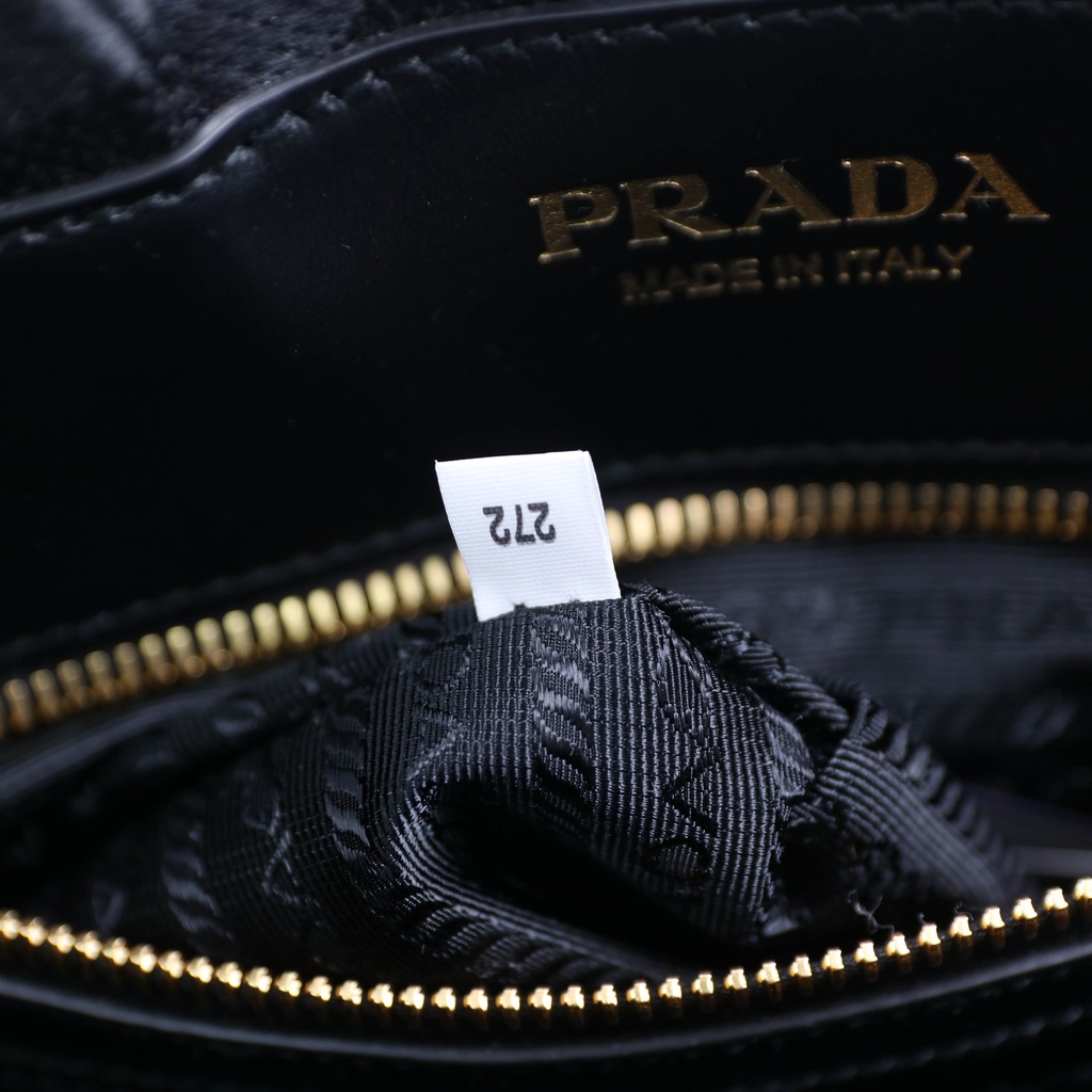 Prada Symbole Medium Embroidered Fabric Bag Black