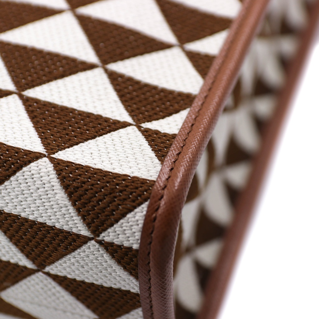 Baltic Beige and Brown Large Prada Symbole Embroidered Fabric Handbag