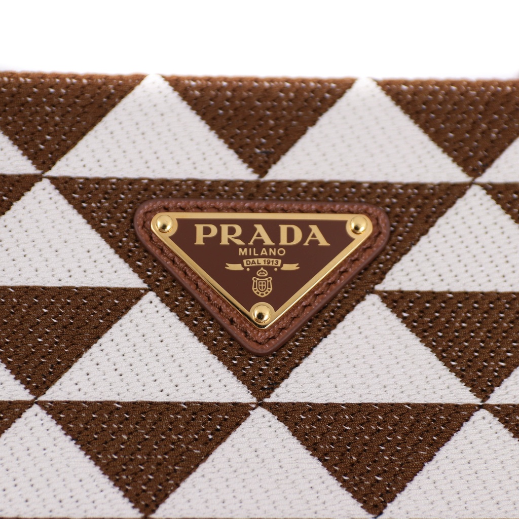 Baltic Beige and Brown Large Prada Symbole Embroidered Fabric Handbag