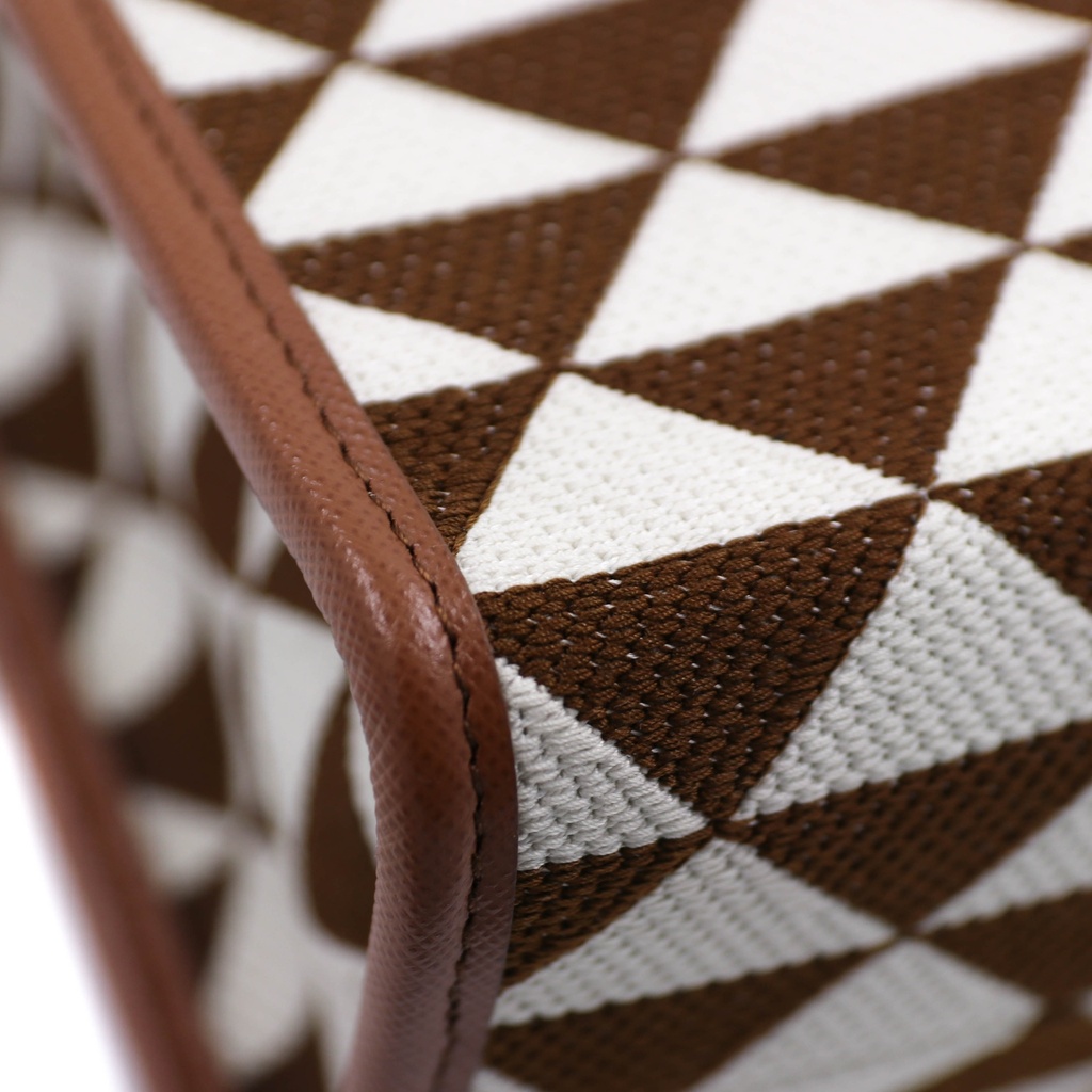 Baltic Beige and Brown Large Prada Symbole Embroidered Fabric Handbag